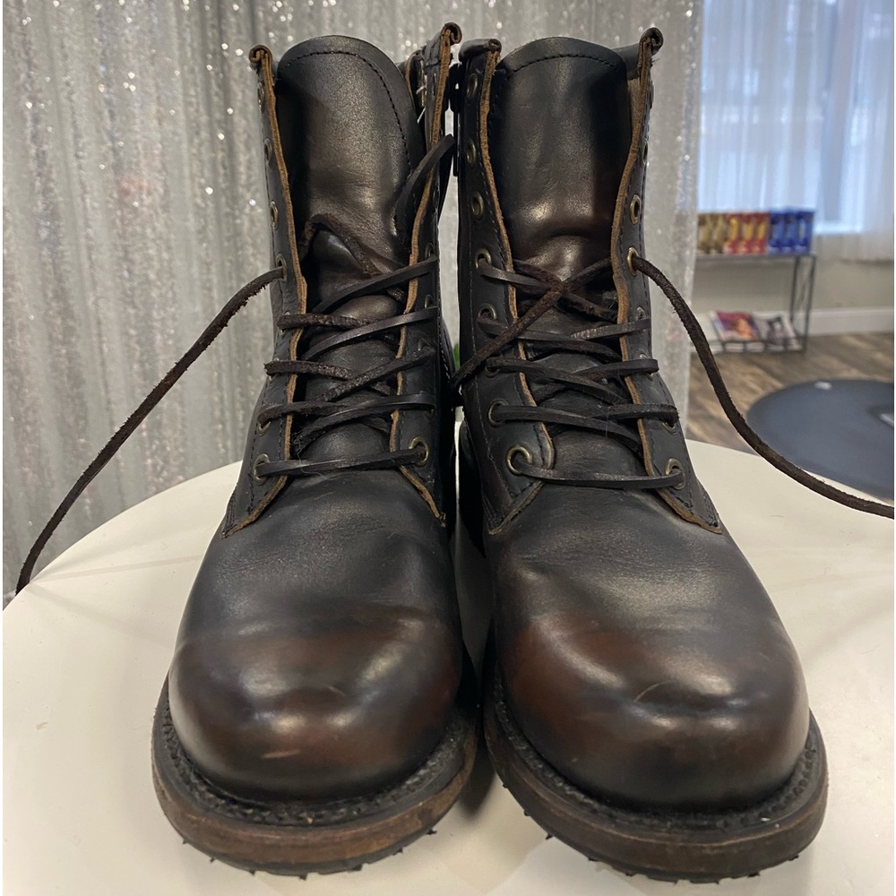 AMAZING solid leather(laces also leather) freebird boots size 7 distressed black